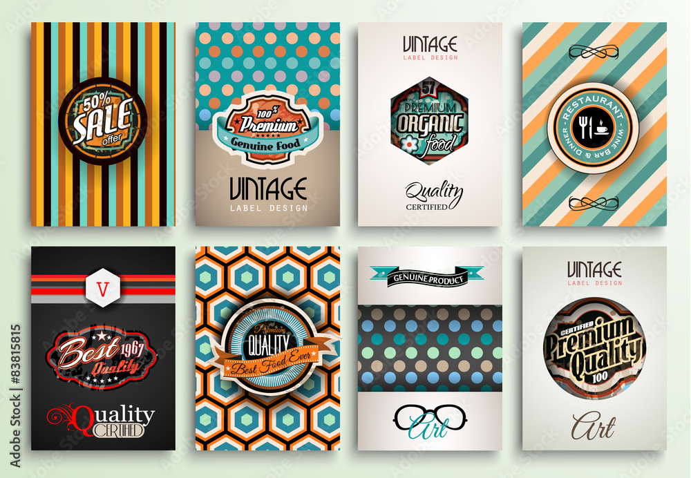 Wall mural vintage styles brochure templates set with labels