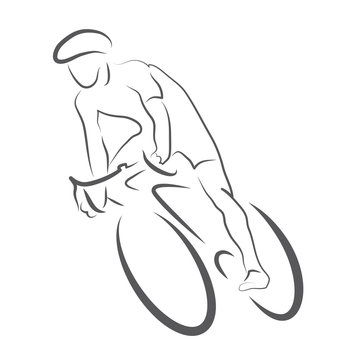 Bewegung und Ausdauertraining im Freizeitsport für eine stabile und gute Gesundheit. Logo für Radsport, Sportler, Radrennen, Radfahrer mit Rennrad im Sprint