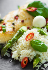 Grilled chicken breast with vegetables delicious 