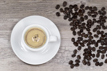 Fresh espresso with blurred background from above