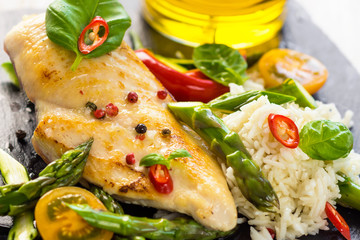 Grilled chicken breast with vegetables delicious 