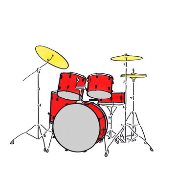 Drumset with Cymbals - Illustration