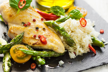 Grilled chicken breast with vegetables delicious 