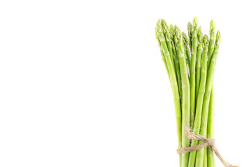 close up fresh asparagus on white background.