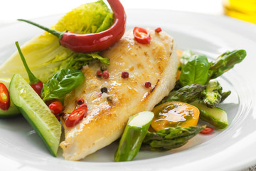 Grilled chicken breast with vegetables delicious