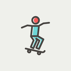 Man skateboarding thin line icon