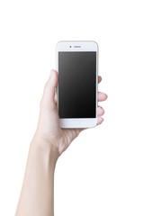 Selfie with mobile smart phone Isolated on white background