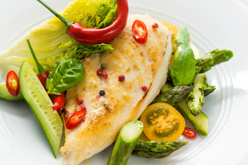 Grilled chicken breast with vegetables delicious