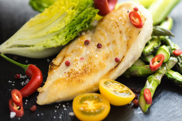 Grilled chicken breast with vegetables delicious
