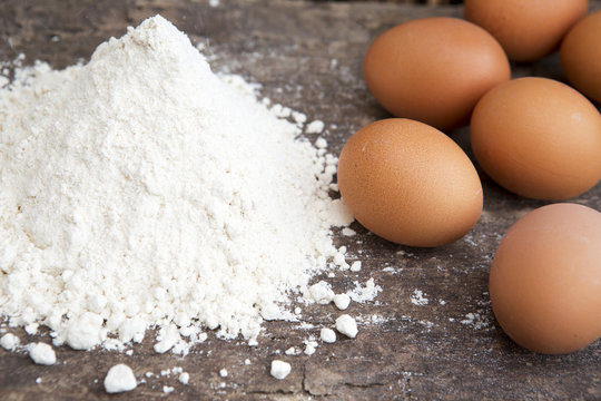 brown eggs and flour