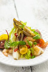 Fototapeta na wymiar Salad with shrimp and grilled vegetables