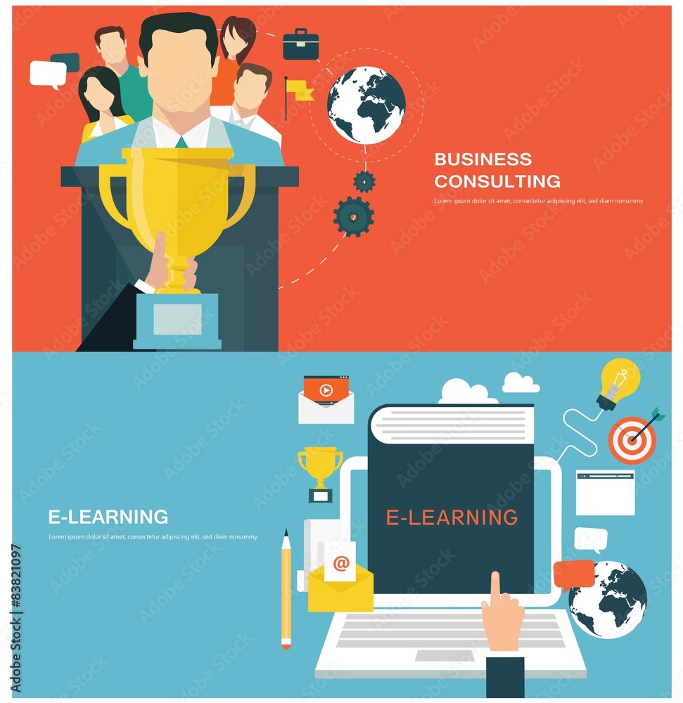 Poster flat design concepts for business consulting and e-learning