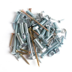 Bolts (screw) and nuts  isolated on white background