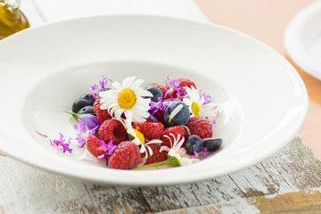 Fruit on a plate with flowers