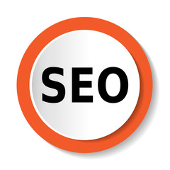 Круглый векторный значок с надписью SEO