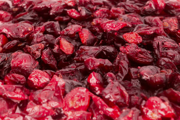 Low angle tilt-shift shot of dried cranberries