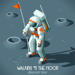 Naklejka premium Astronaut Moon Landing Isometric