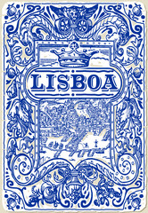Indigo Blue Lisbon Paint Tile Floor Oriental Lisboa Ornament Collection Seamless Patchwork Pattern Colorful Painted Tin Portugal Ceramic Tilework Vintage Illustration background Vector Pattern Brocade