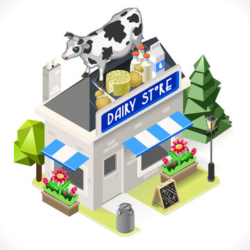 Dairy Products Shop City Building 3D Isometric