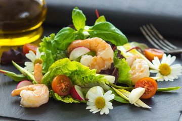 Salad with shrimp summer macro

