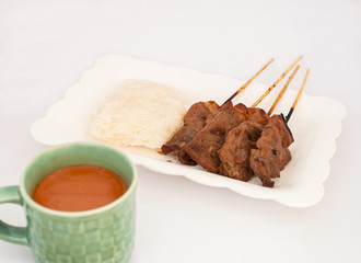 Grilled Pork, Pork Steak, Barbecue Pork With Rice And Hot Milk T
