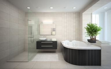 Interior of the modern design  bedroom with jacuzzi 3D rendering