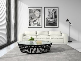 Part of Interior modern design room with white sofa 3D rendering