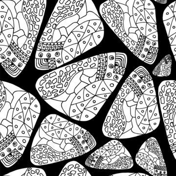 Seamless black and white pattern in a zentangle style, handmade