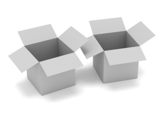 Two grey open boxes