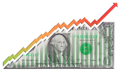 Growth Graph showing rapid growth with a one dollar bill