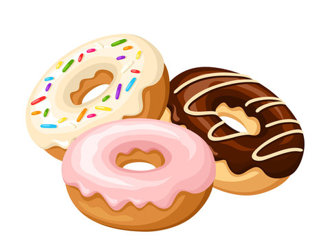 Naklejki Three donuts. Vector illustration.