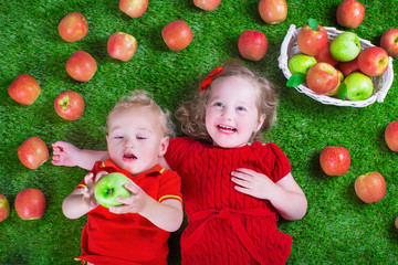 Fototapeta na wymiar Little childrenl eating apples