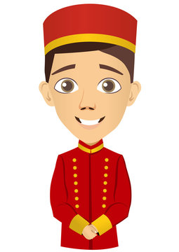 Young bellhop waiting for the client 