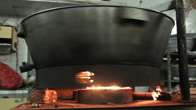 Metal big pan on fire 