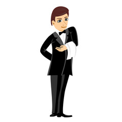 Obraz na płótnie Canvas waiter in black suit with towel
