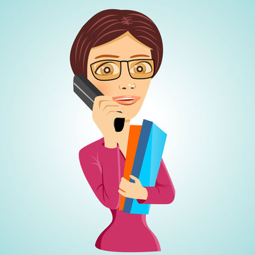 teacher with glasses and folders