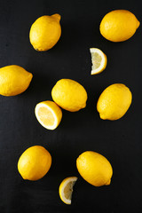 Lemons on black background
