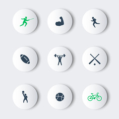 Sport, round modern icons with shadows, vector, eps10