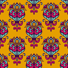 Damask yellow abstract seamless pattern 