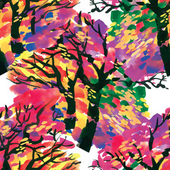 Autumn leaves.  Watercolor hand drawn seamless pattern.