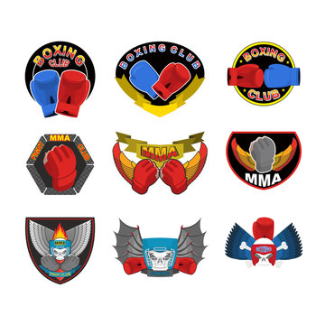 Set of boxing emblems, logos and stripes. MMA, fight club logo