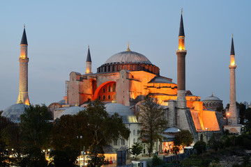 Fototapeta na wymiar Istanbul. Illuminated Hagia Sophia at twilight