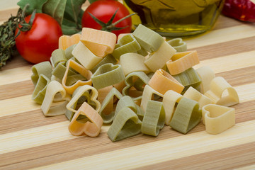 Raw heart-shaped pasta