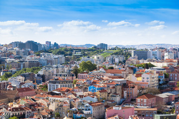 Lisbon rooftop from Sao Jorge castle viewpoint  in Portugal