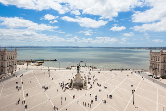 Aerial view of commerce square - Praca do commercio in Lisbon -
