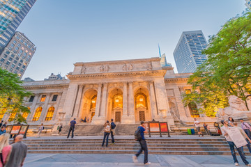 The Public Library and Fifth Avenue at sunset, Manhattan - New Y