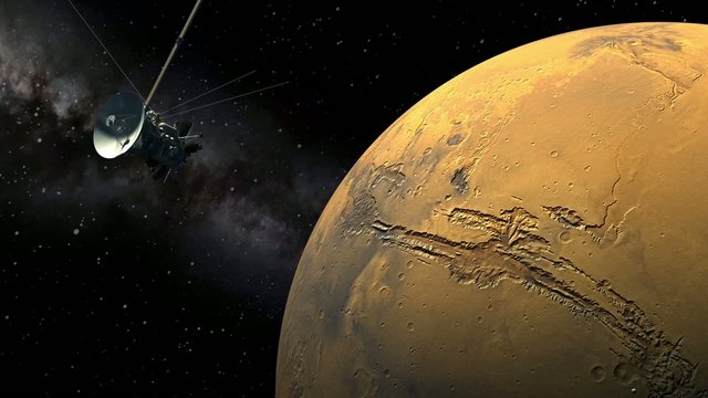Unmanned spacecraft like the Cassini orbiter passing Mars