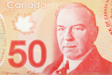 Close up of 50 Canadian dollars