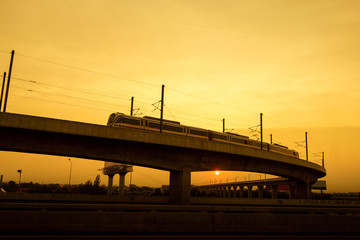 Commuter train on elevated track