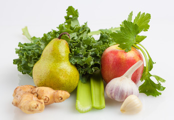 Ingredients for kale shake isolated on white background